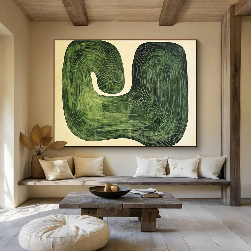 Green Wavy Abstract with Concentric Lines Abstract Painting ABS363