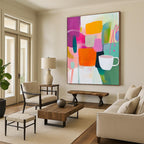 Colorful Abstract with Cup Painting for Modern Café Waiting Areas GAB1220