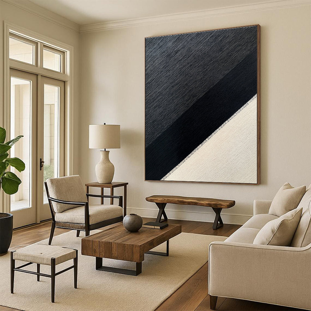 Black - Gray Textured Weave Abstract Painting with Industrial Chic WINK215
