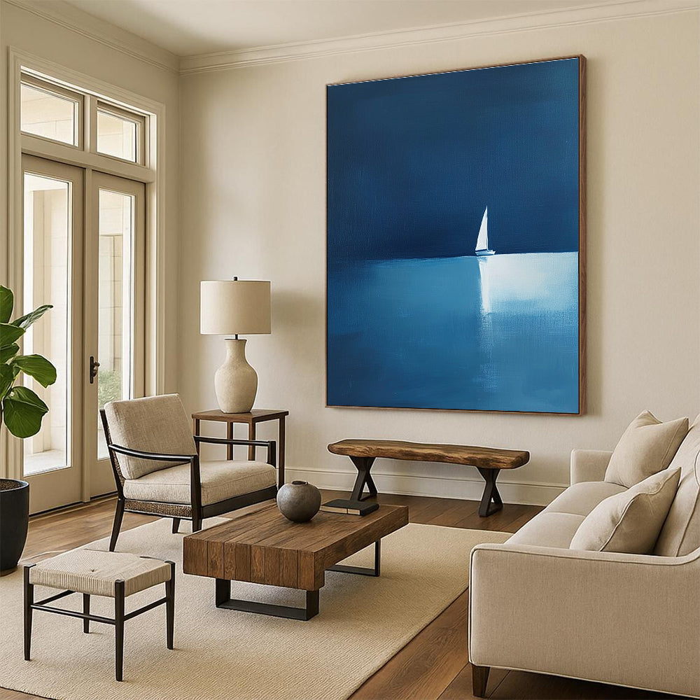 Distant Sailboat Reflection Minimalist Nautical Abstract Painting GAB0224