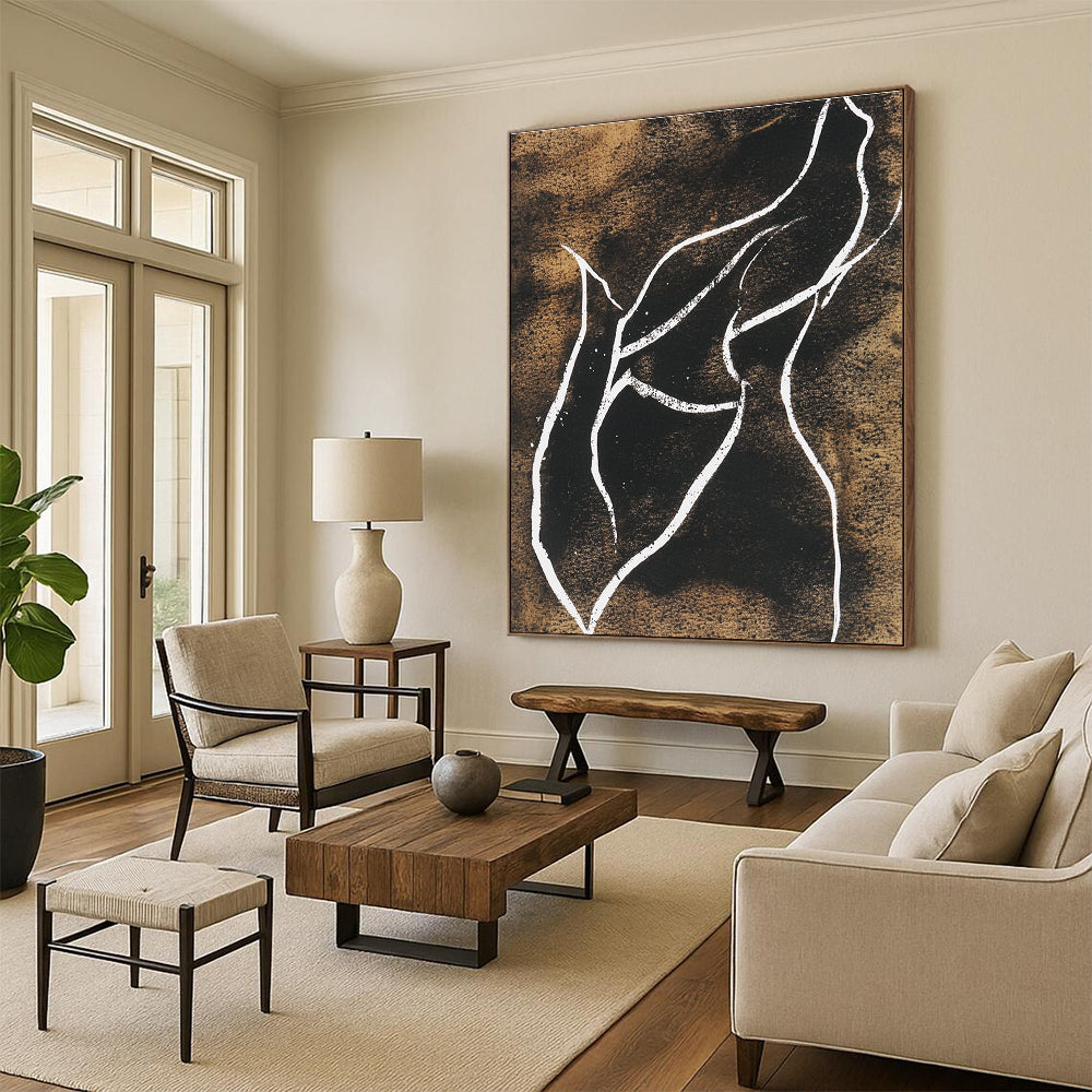 Black and White Line Abstract Painting with Minimalist Grace WINK304
