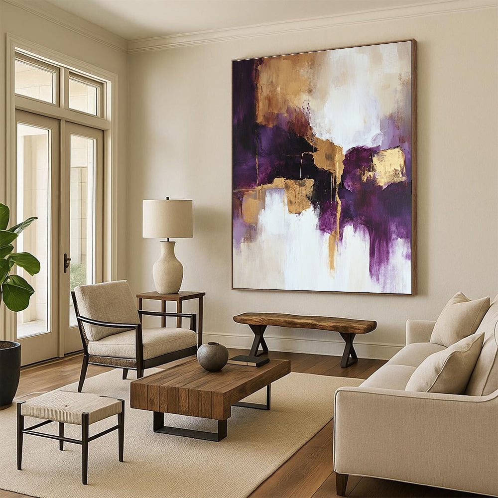 Purple and Gold Abstract Painting for Luxurious Dining Rooms GAB0810