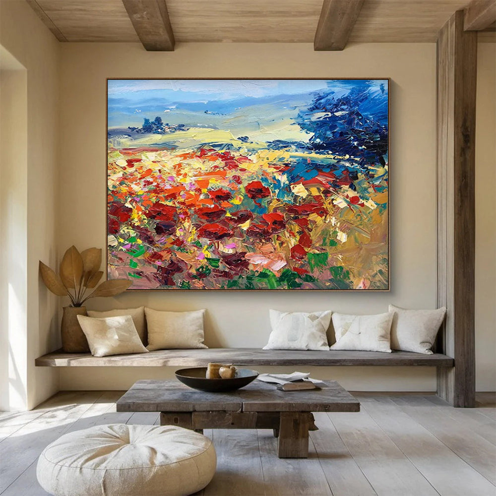 Vivid Poppy Field Abstract Painting for Art Galleries Focused on Nature YHT475