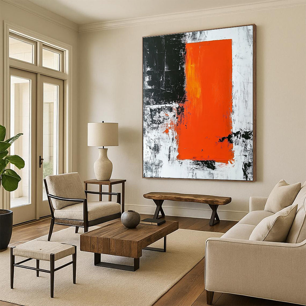 Orange - Black Abstract Contrast Painting with Dramatic Simplicity WINK499