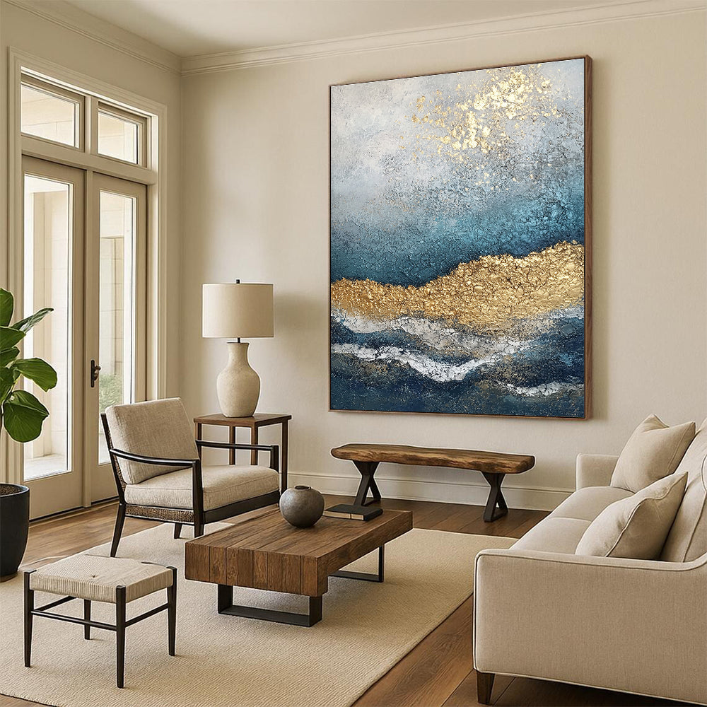 Coastal Gold Abstract Painting for Nautical - Themed Living Rooms GAB1253