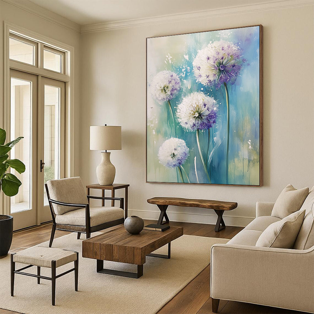 Purple and White Flowers Vibrant Abstract Painting for Bright Kitchens GAB1515