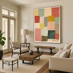Pastel Geometric Squares Abstract Painting with Cheerful Simplicity WINK278