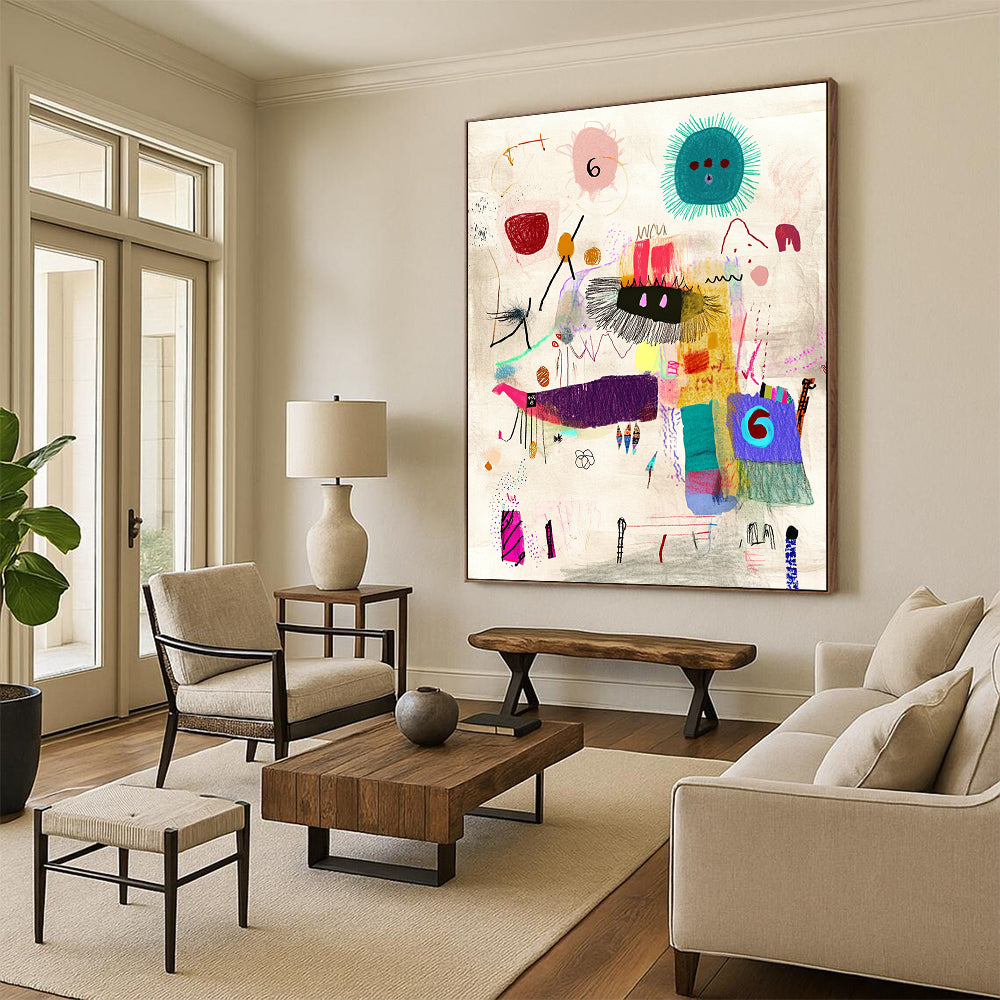 Whimsical Doodle Abstract Painting with Playful Forms GAB0102