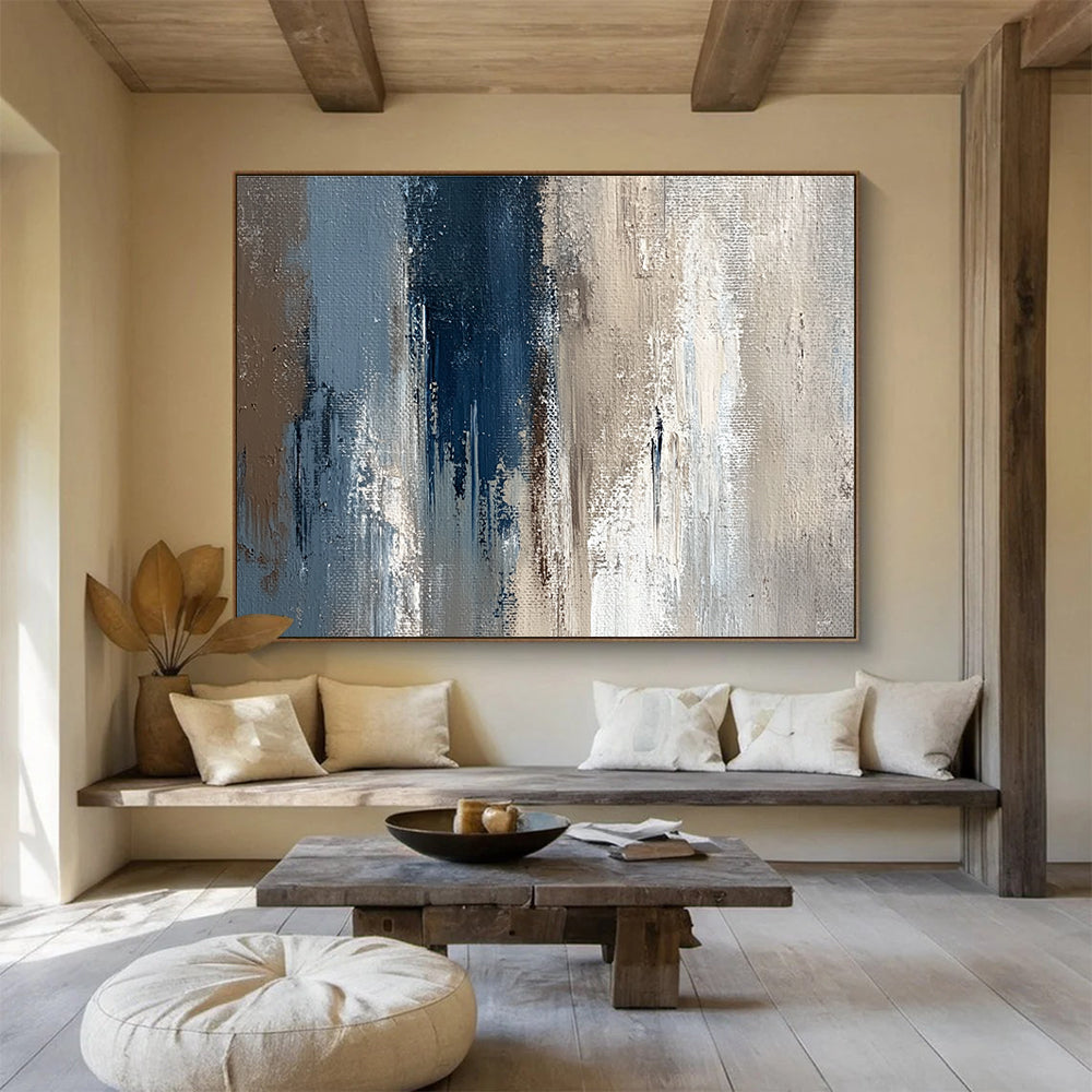 Blue and Gray Texture Abstract Painting with Layered Brushstrokes ABS274