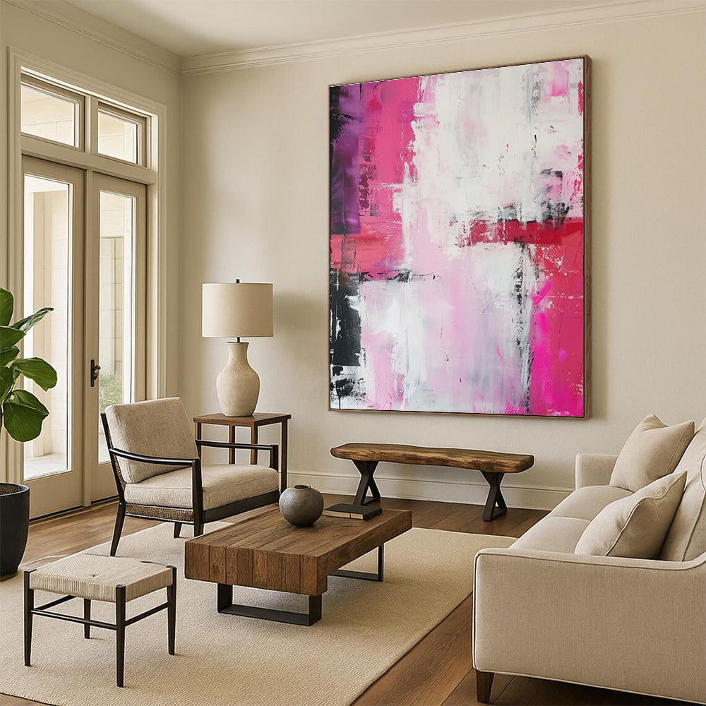 Pink - White Abstract Expression Painting for Feminine Home Studios HENG114