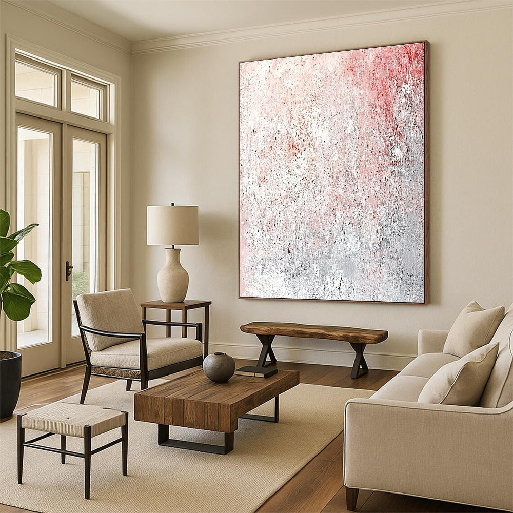 Pink - Gray Textured Abstract Painting with Subtle Softness WINK217