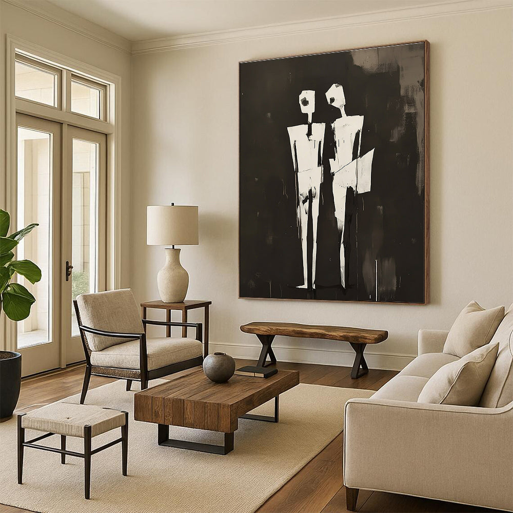 Black and White Figures Conceptual Abstract Painting GAB0296