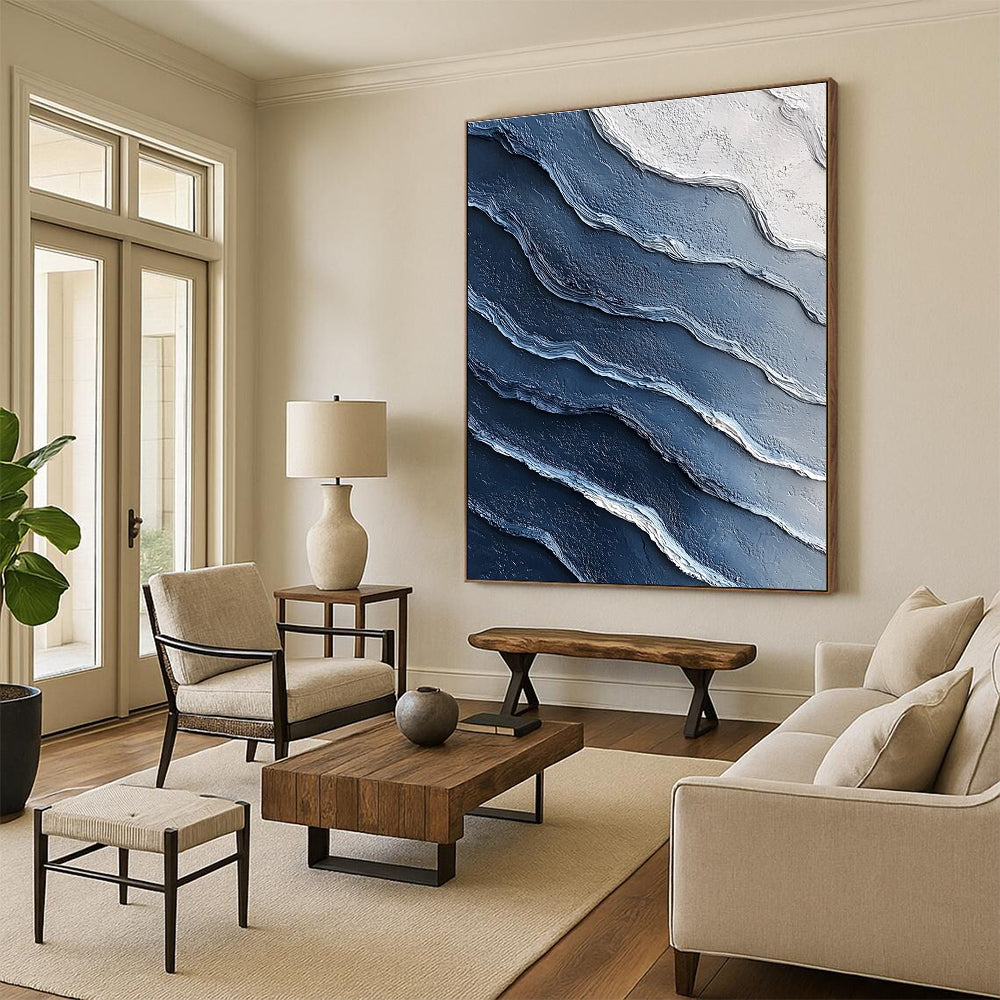 Blue and White Waves Abstract Painting with Coastal Calm WINK072