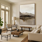 Minimalist Mountain and Lake Landscape Abstract Painting for Nature - Lover Bedrooms HENG358