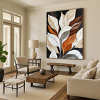 Colorful Leaves on Black Sophisticated Botanical Abstract Painting GAB0303