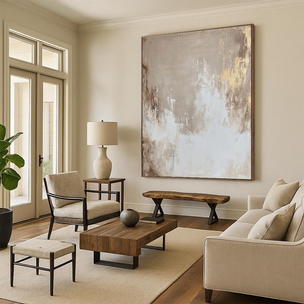 Beige and Gold Abstract Painting with Subtle Luxury WINK123