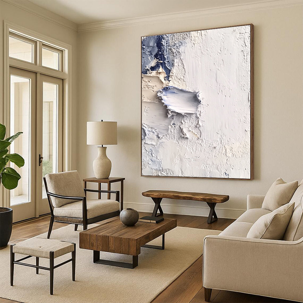Textured White Blue Abstract Painting with Subtle Depth WINK741