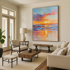 Colorful Sunset Sea Abstract Painting for Coastal Hotel Lobbies GAB1284