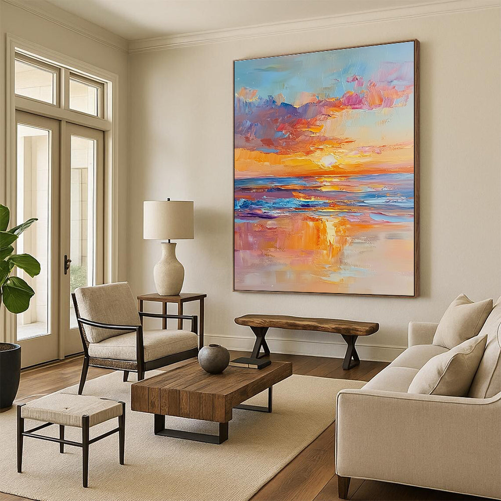 Colorful Sunset Sea Abstract Painting for Coastal Hotel Lobbies GAB1284