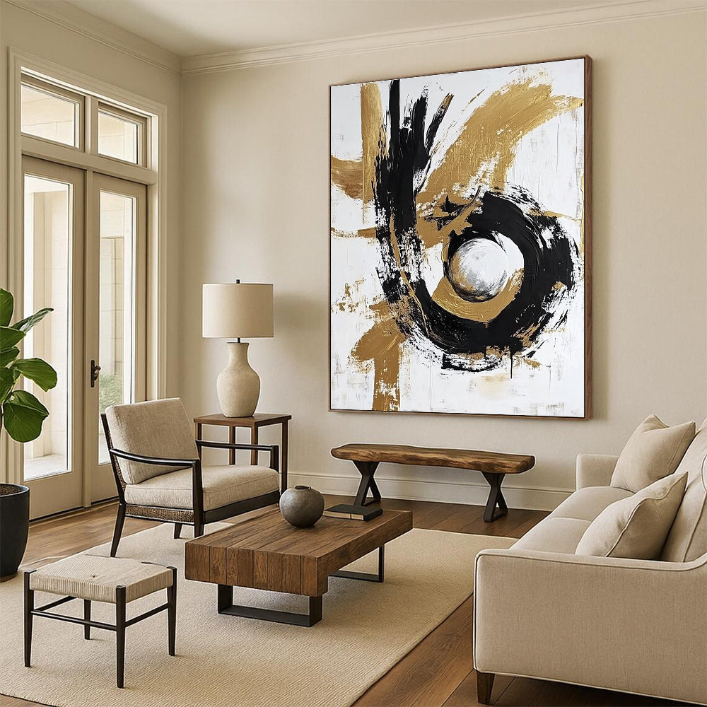 Black Gold Silver Abstract Painting with Metallic Swirls WINK655