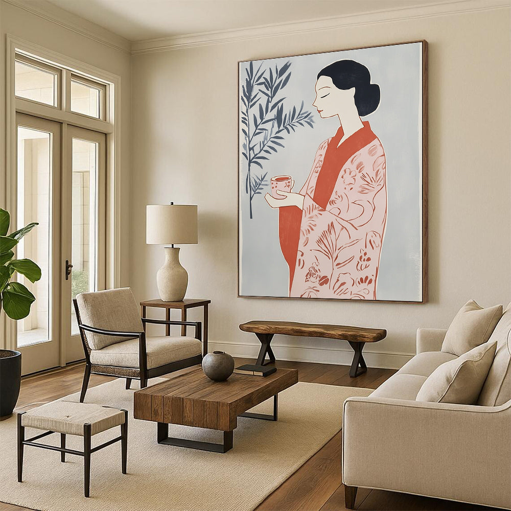 Woman with Tea Abstract Painting for Asian - Inspired Tea Rooms GAB1353