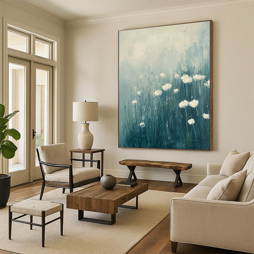 White Flower Field - Tranquil Floral Abstract Painting GAB0614