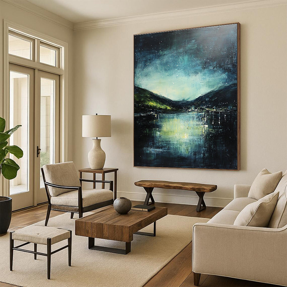 Starry Night Lake Abstract Painting for Nature Lovers GAB0710