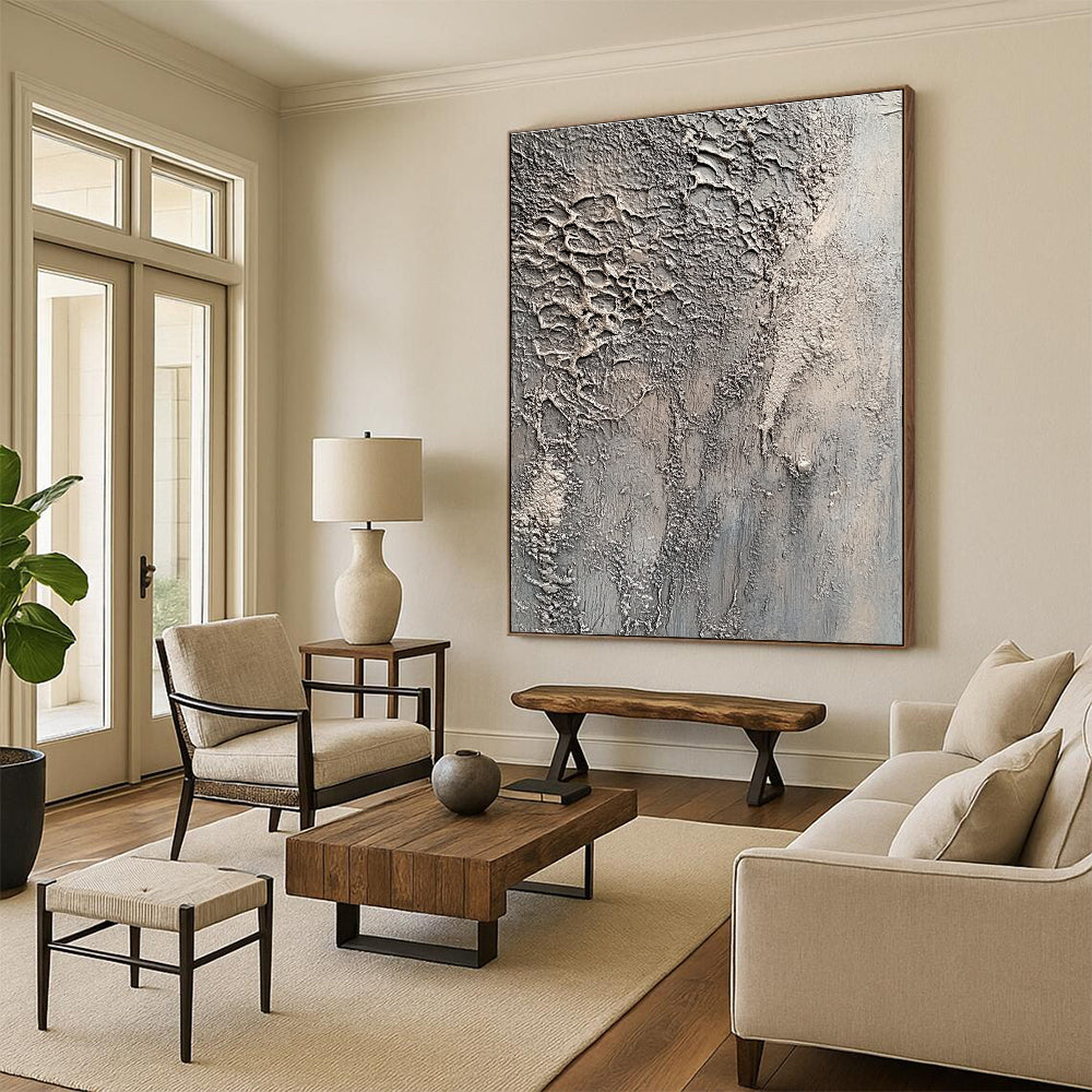 Textured Grey Complexity Abstract Painting of Intricate Surfaces GAB0088