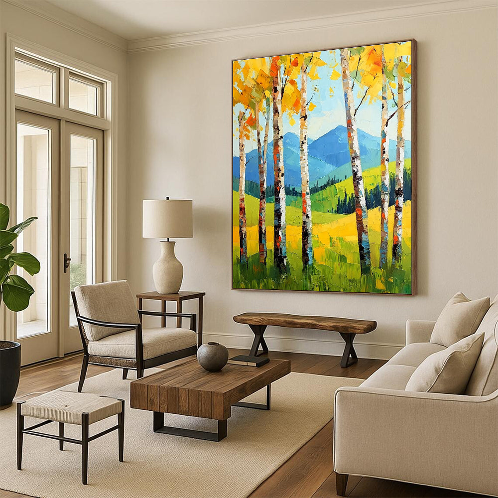 Summer Birch Landscape Abstract Painting for Bright, Airy Bedrooms GAB1287