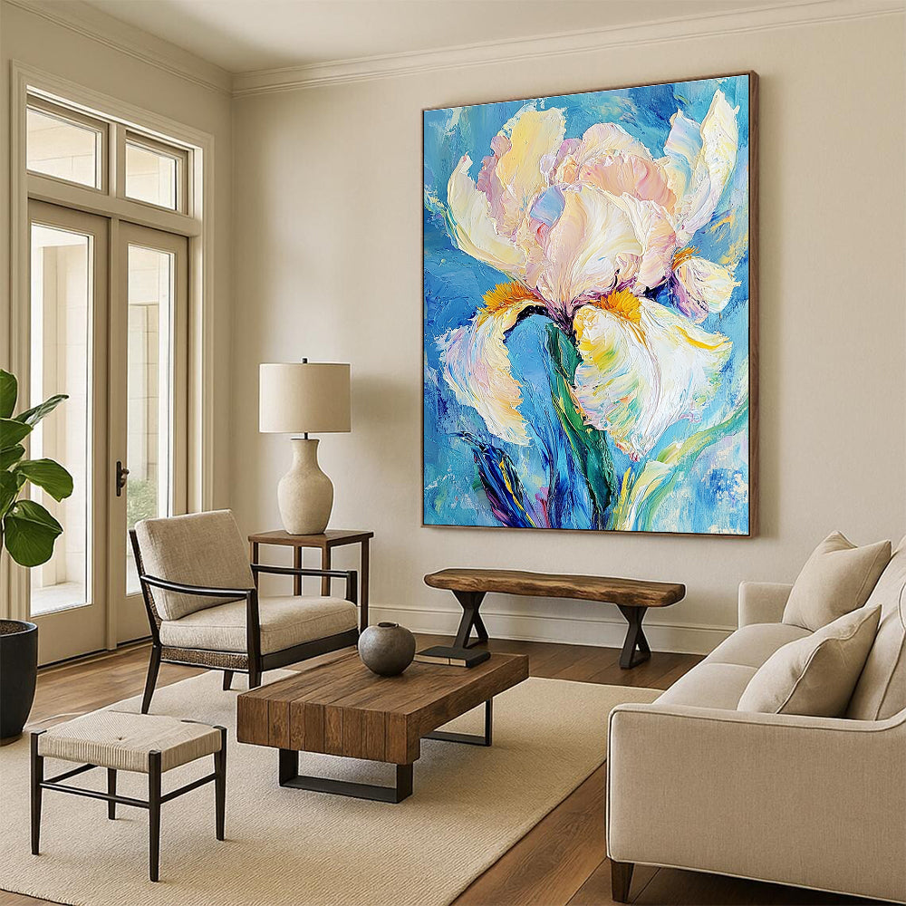 Pastel Iris Flower Textured Abstract Painting for Romantic Spaces GAB1425