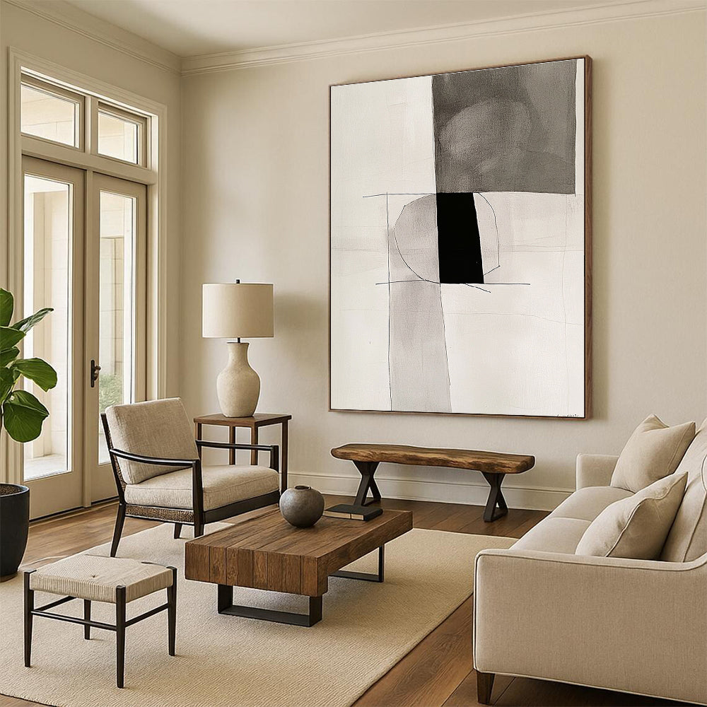 Monochrome Geometric Abstract Painting with Minimalist Grace WINK721