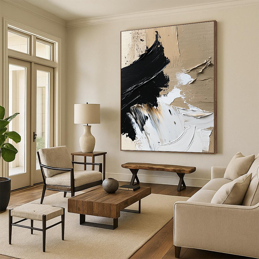 Beige - Black Abstract Details Painting with Subtle Intricacy WINK364