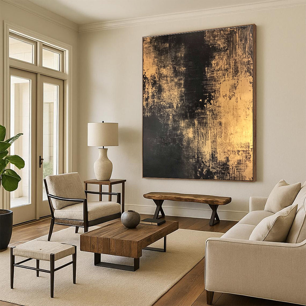 Gold and Black Abstract Painting for Luxury Hotel Lobbies GAB1271