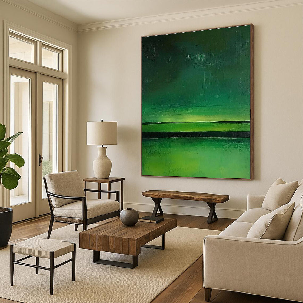 Green Horizon Stripes Abstract Painting for Minimalist Living GAB0767