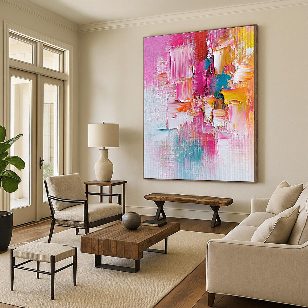 Pink Blue Orange Abstract Painting with Sweet Vibrancy WINK487