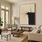 Minimalist Black and Beige Abstract Painting of Quiet Contrast GAB0213