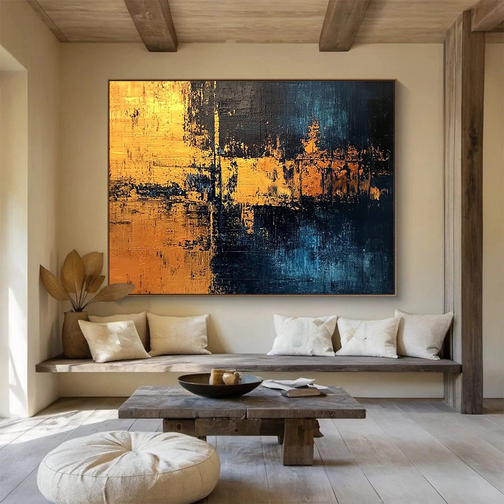 Golden Night Abstract Painting with Mysterious, Luxurious Tones ABS529