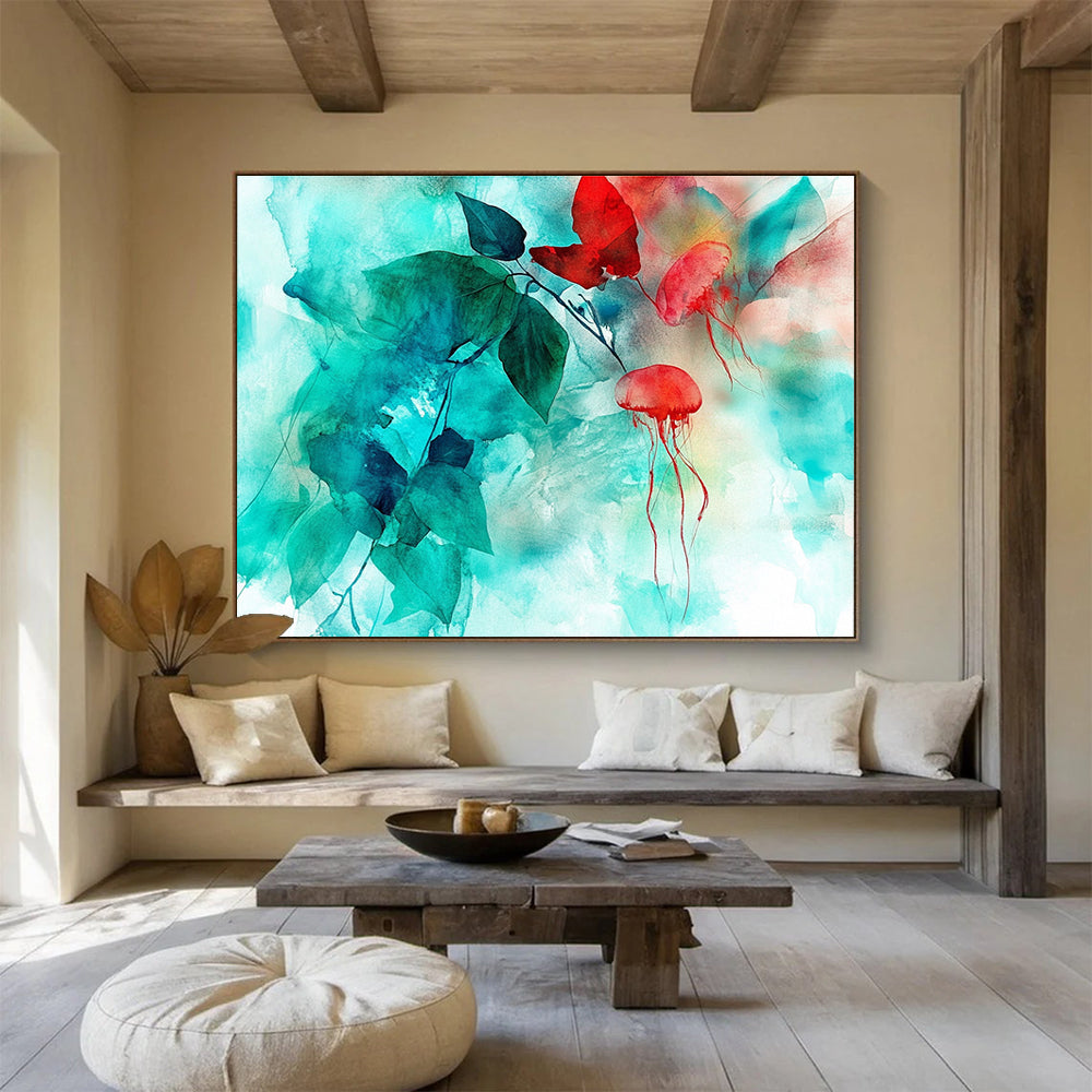 Jellyfish and Leaves Abstract Painting with Ethereal Marine - Botanical Fusion ABS446