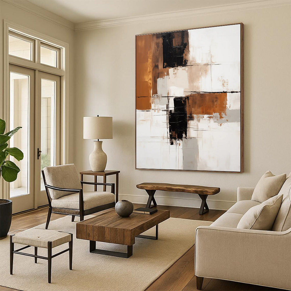 Brown - Black - White Abstract Painting for Industrial - Chic Lofts HENG129