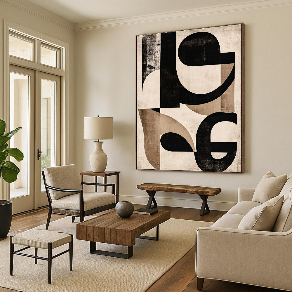 Black and Beige Geometric Abstract Painting for Industrial - Chic Lofts GAB0964