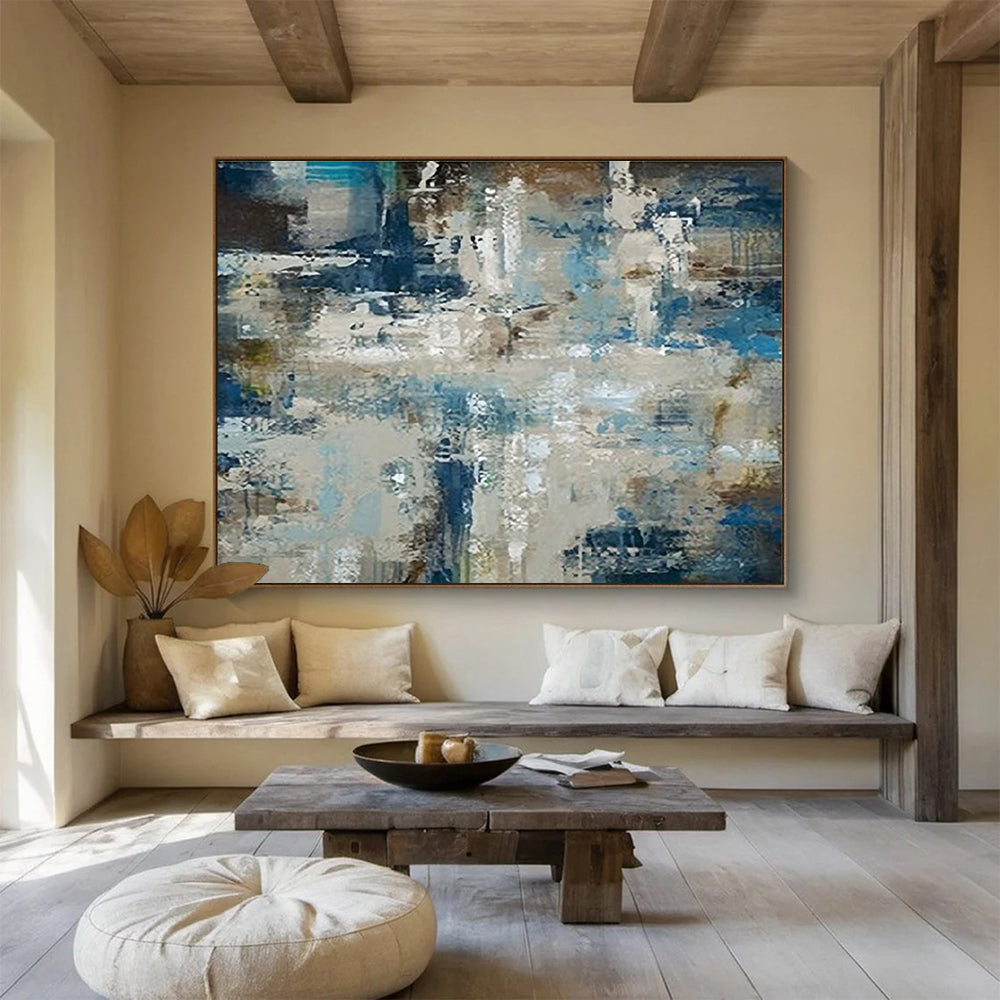 Blue - Grey Abstract Subtle Painting for Minimalist Interiors YHT035