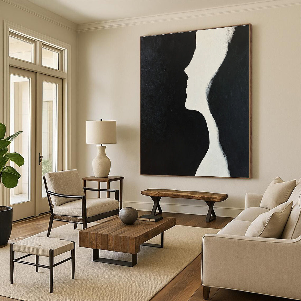 Profile Silhouette Minimalist Abstract Painting in Black and White GAB0026