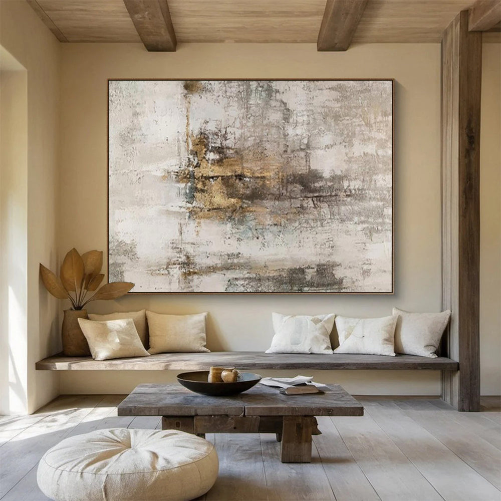 Gray - Beige Abstract Painting for Minimalist Corporate Offices YHT400