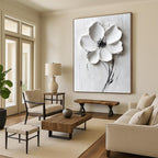 White Flower Relief Abstract Painting for Minimalist Bedrooms GAB1000