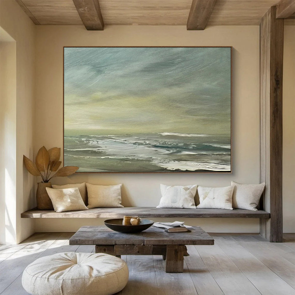 Greenish Sea Abstract Subtle Seascape Painting for Calm Interiors YHT026