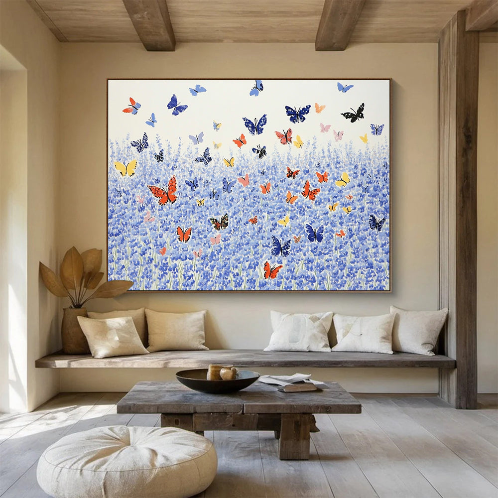 Blue Field with Colorful Butterflies  Nature’s Joyful Scene ABS055