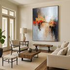 Gray Gold Red Abstract Painting with Dramatic Contrast WINK556