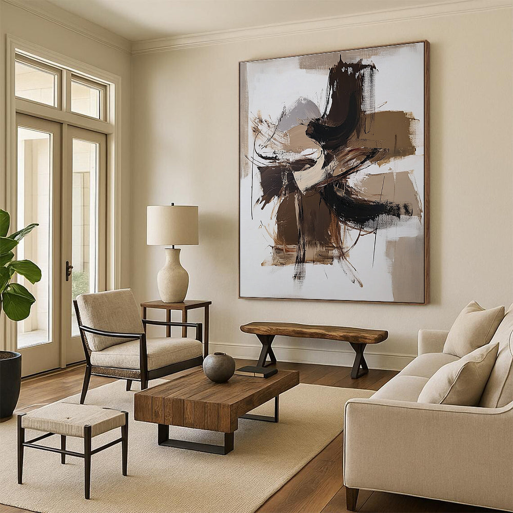 Brown Beige Abstract Forms Painting with Dynamic Composition WINK639