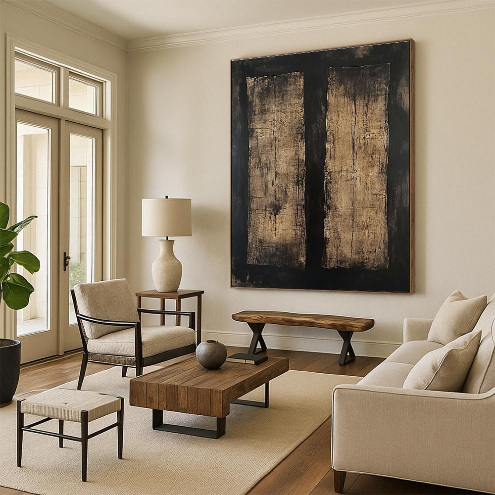 Dark Wood Textured Abstract Painting with Rustic Charm WINK796