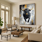 Black Bull with Gold Accents - Powerful Figurative Abstract Art GAB0456